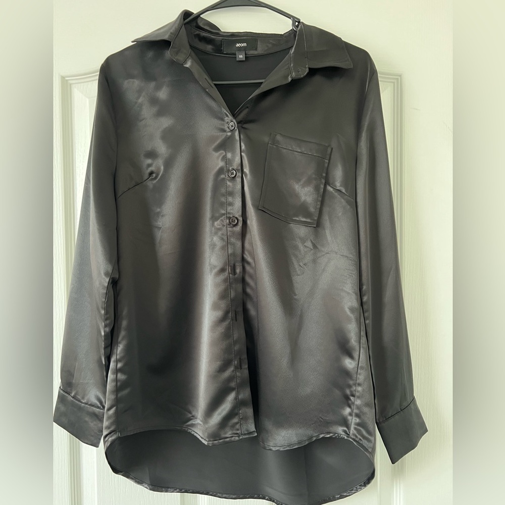 Vici Black Silky Button Down Shirt